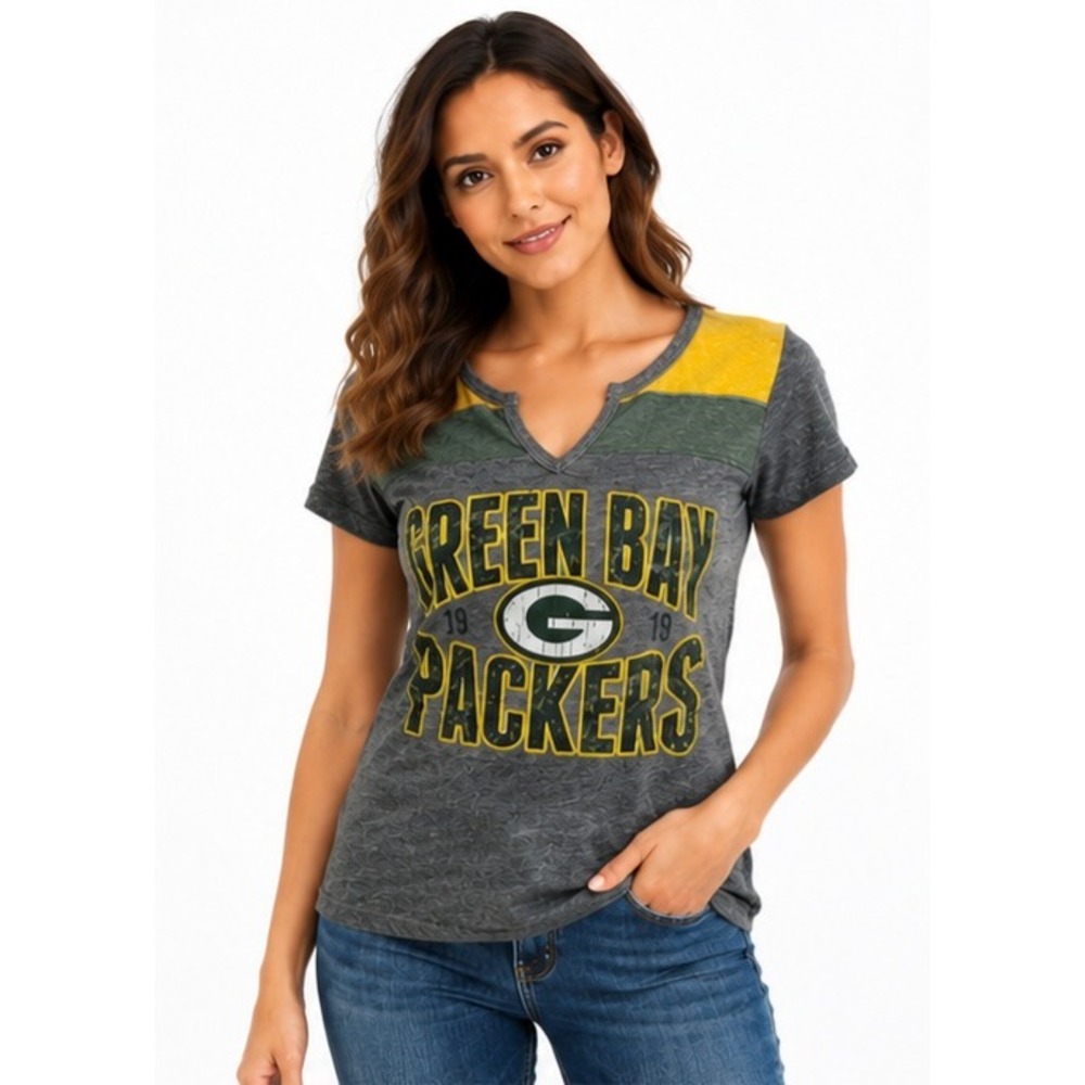 NFL TEAM APPAREL Green Bay‎ Packers Graphic Tee Small Gray Green Football Shirt
